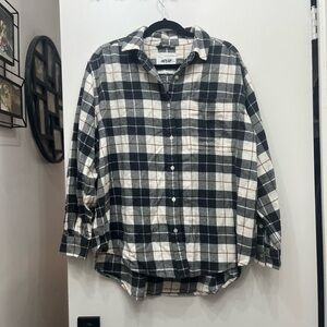 Aerie Oversized Black and White Flannel Checkered Cotton Shirt Small